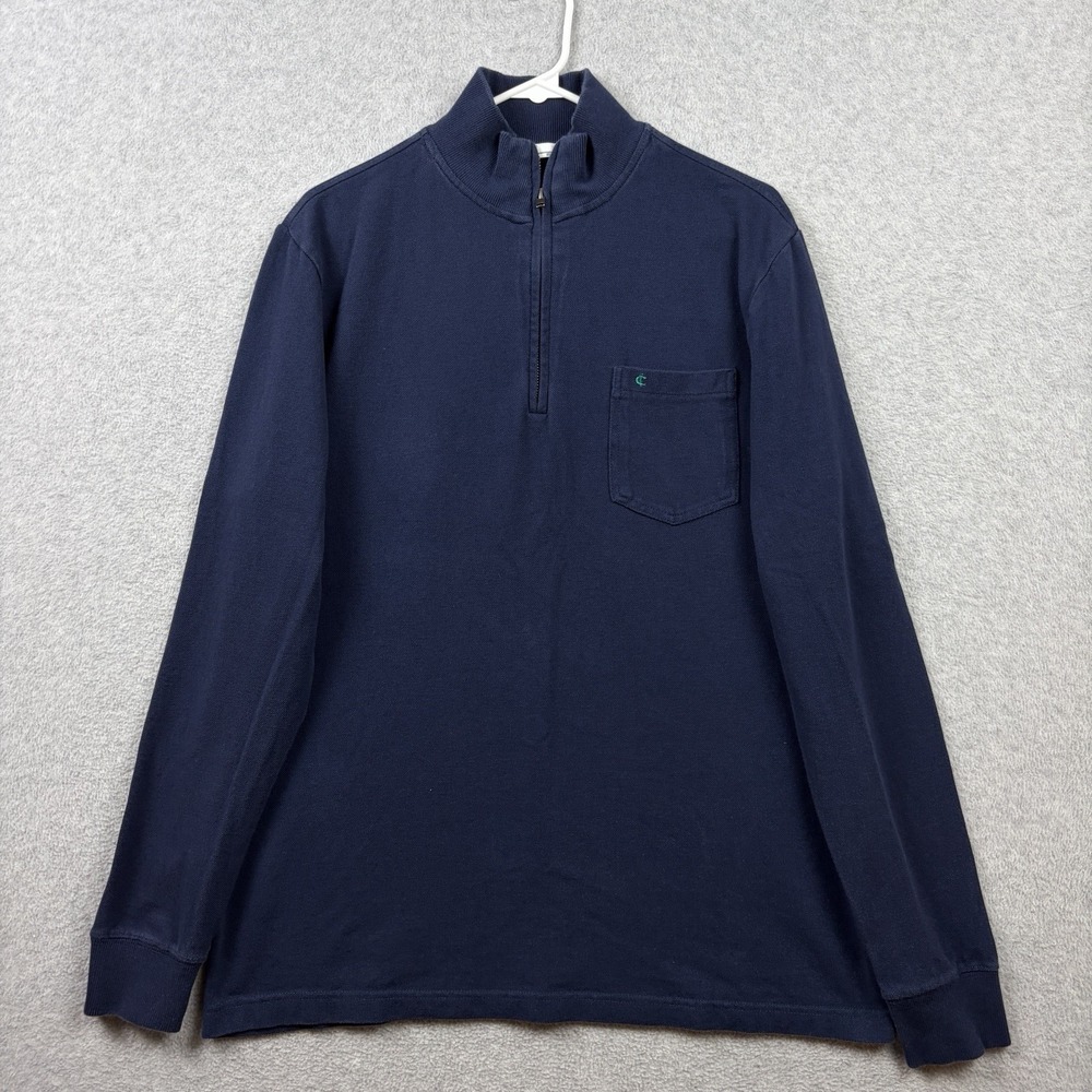 Criquet Pullover Mens Large Navy Organic Cotton Pique Mock Neck Quarter 1/4 Zip